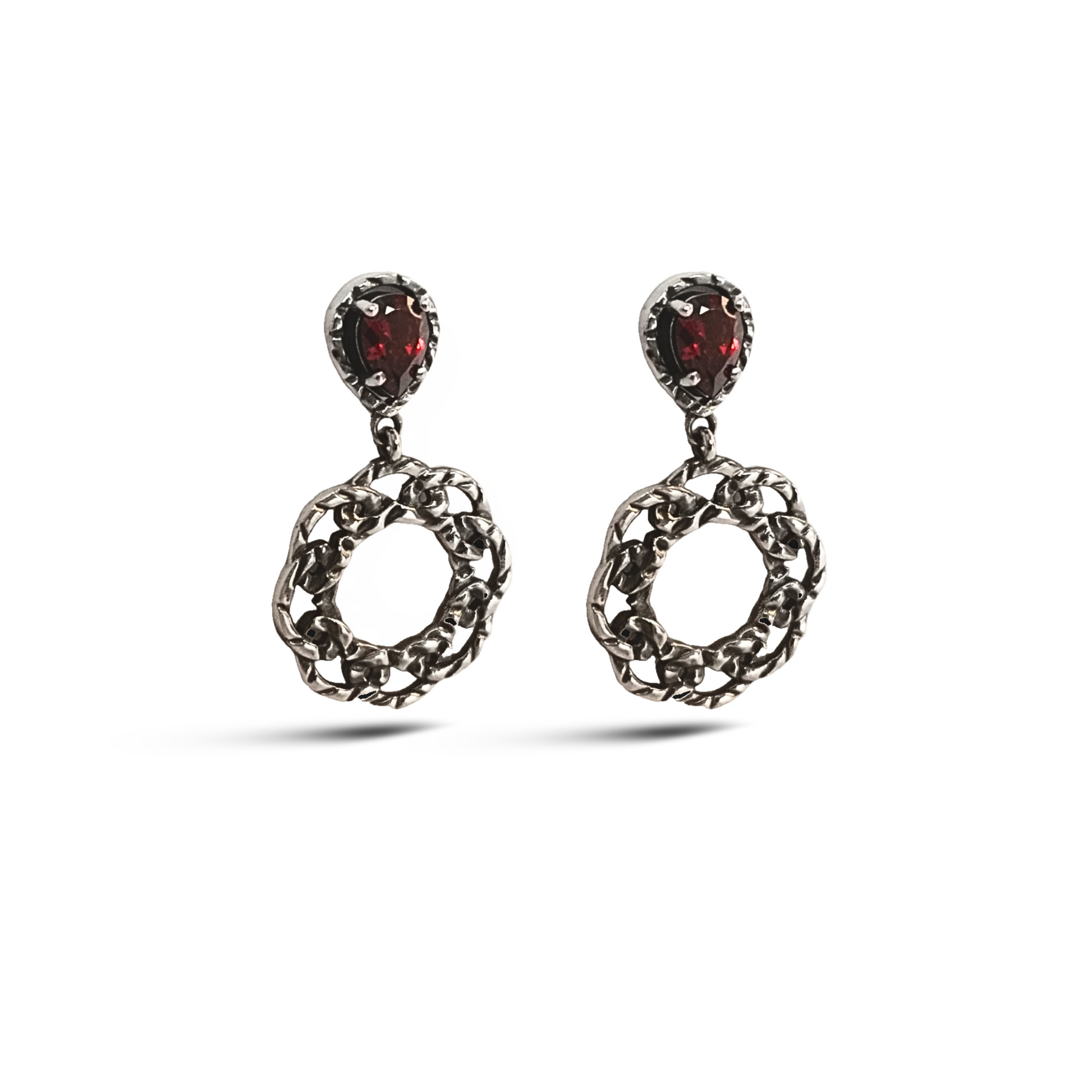 Orecchini a catena in argento 925 con pietra rossa o champagne – Di Persìde