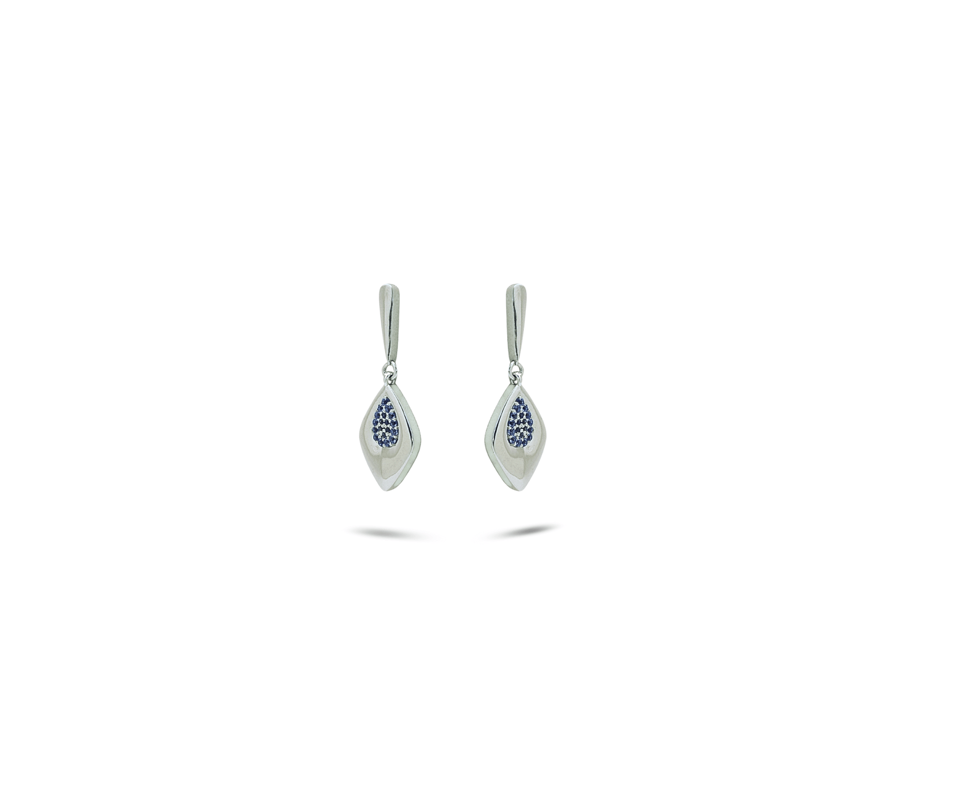 Modern Orecchini Pavè Kallia in rodio e argento 925 con zirconia blu incastonate a mano, design elegante e unico.