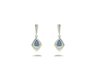 Modern drop earrings in rhodium-plated 925 silver, featuring a blue zirconia pavé design.