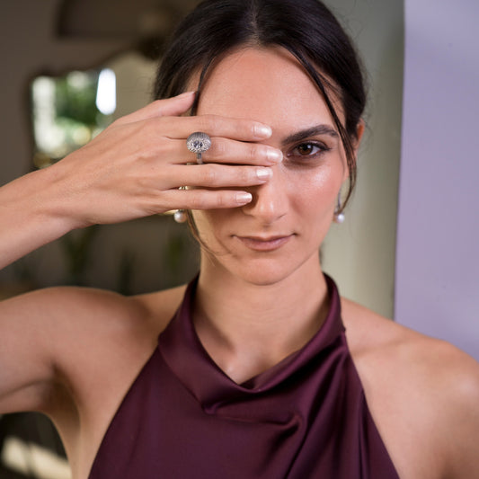 Anello bombato in Argento con gemma centrale - Iride