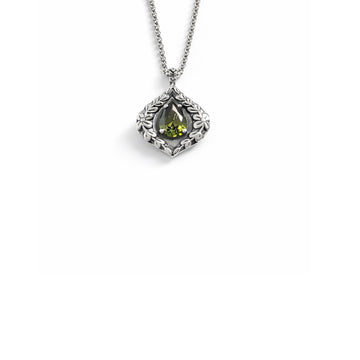 Collana con pendente floreale e goccia verde - Ivy