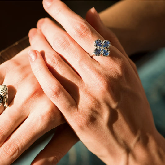 Anello Donna Quadrifoglio con Pietre Blu – Flò