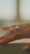 Silver Contrariè Ring with Pearl and Spherical Rosette - Mirage